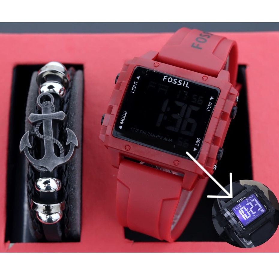 Jam tangan Pria Digital Strap Karet Free Gelang Kulit