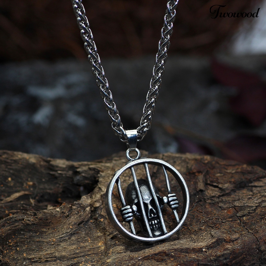 Kalung Liontin Tengkorak Justice Bahan Stainless Steel Warna Solid Gaya Vintage Hip-Hop Untuk Pria