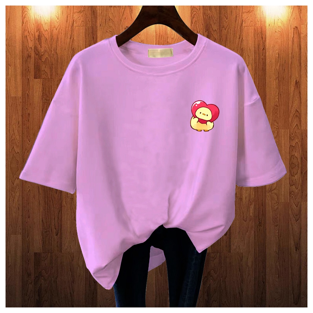 CALVIERO SHOP - BAJU KAOS ATASAN WANITA PRINT DUCK LOVE HEARTH LOGO GALAXY PRINT