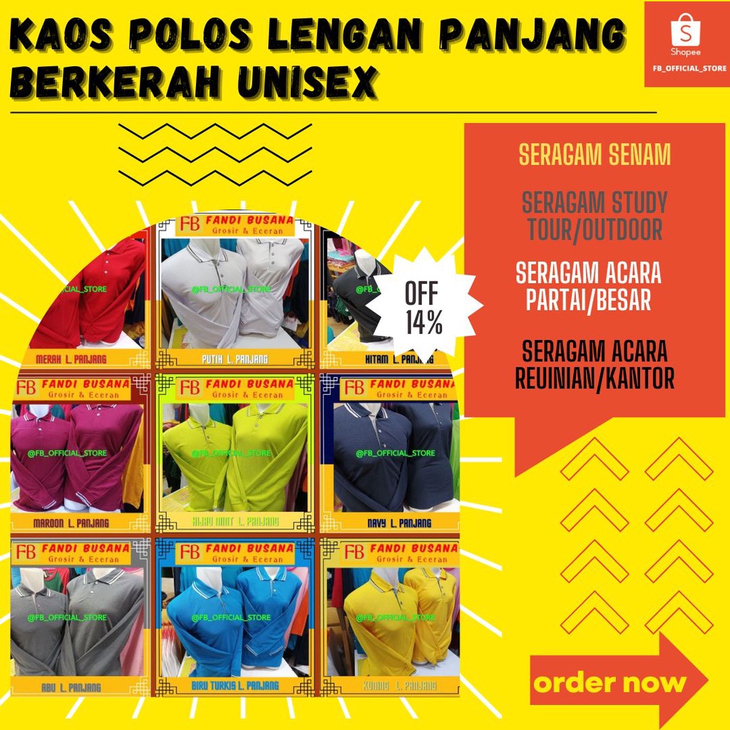 baju kaos polos kerah lengan panjang pria wanita