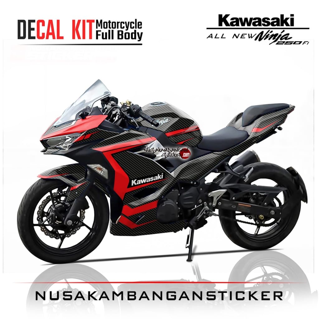 STIKER DECAL SEPEDA MOTOR KAWASAKI NINJA 250 FI ALL NEW FULL BODY MERAH HITAM KARBON GRAFIS RACING T