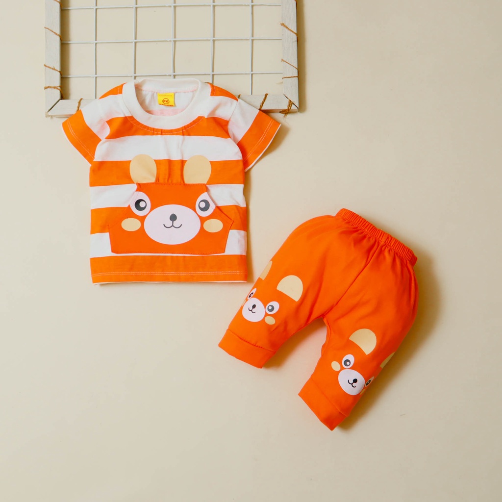 Nuna Store Setelan Baju Celana Bayi Anak Laki-laki Usia 3-12 bulan S886 Motif Belang