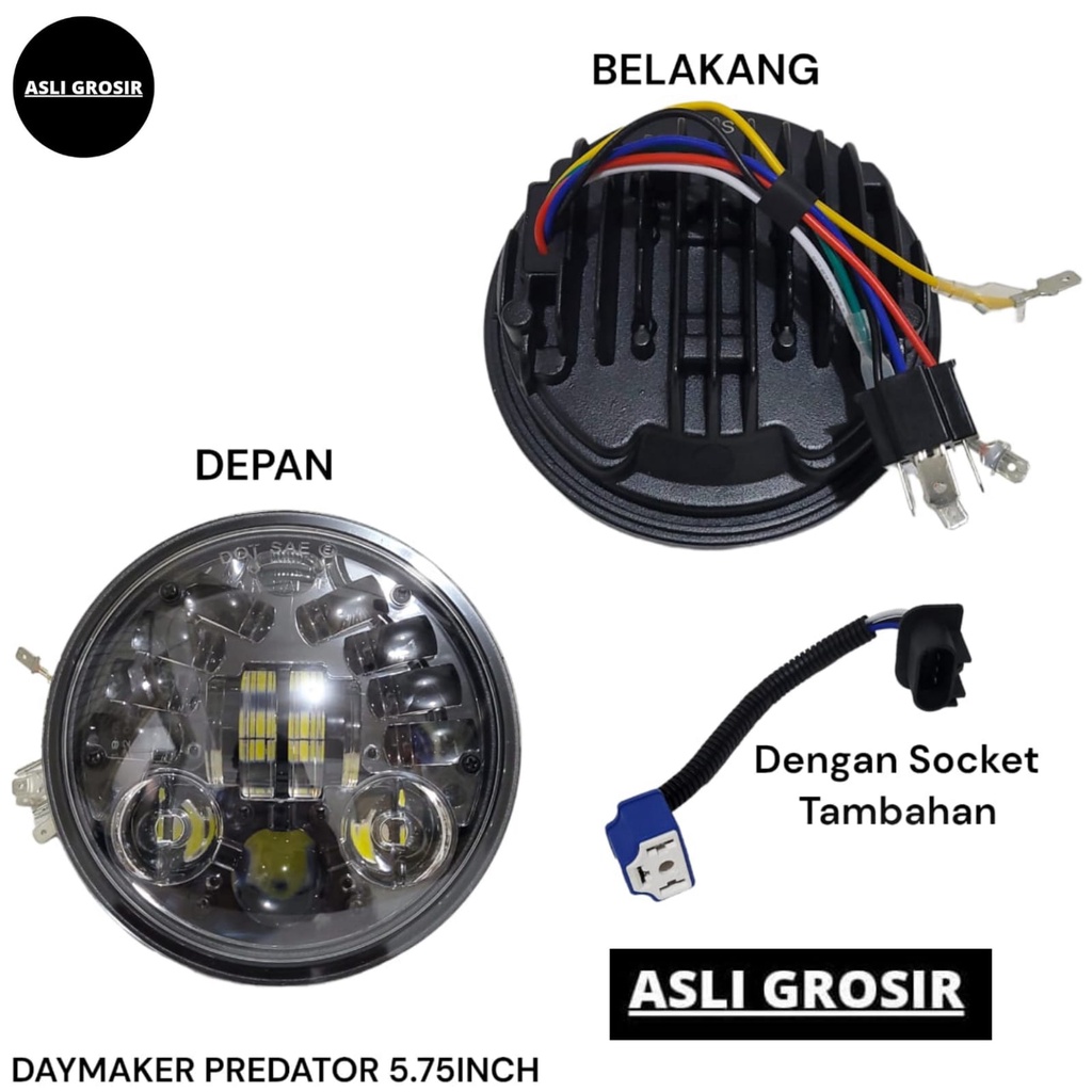 Daymaker Lampu 5,75 Inch Original Predator 16 Led Import Dot Sae PNP Semua Motor Mobil Diameter 5 75 Inci