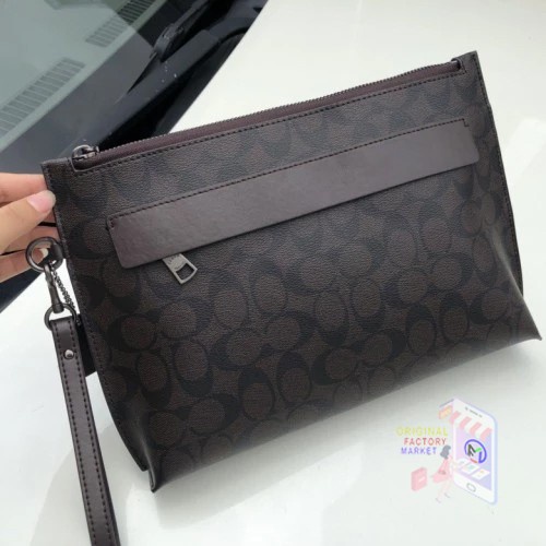 Clutch Pria Tas Coach 29508 Carryall Pouch Signature Canvas Brown Original Coach