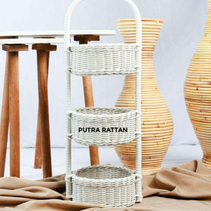 Ready KERANJANG BAWANG/TEMPAT BUMBU ROTAN SINTETIS SUSUN 3