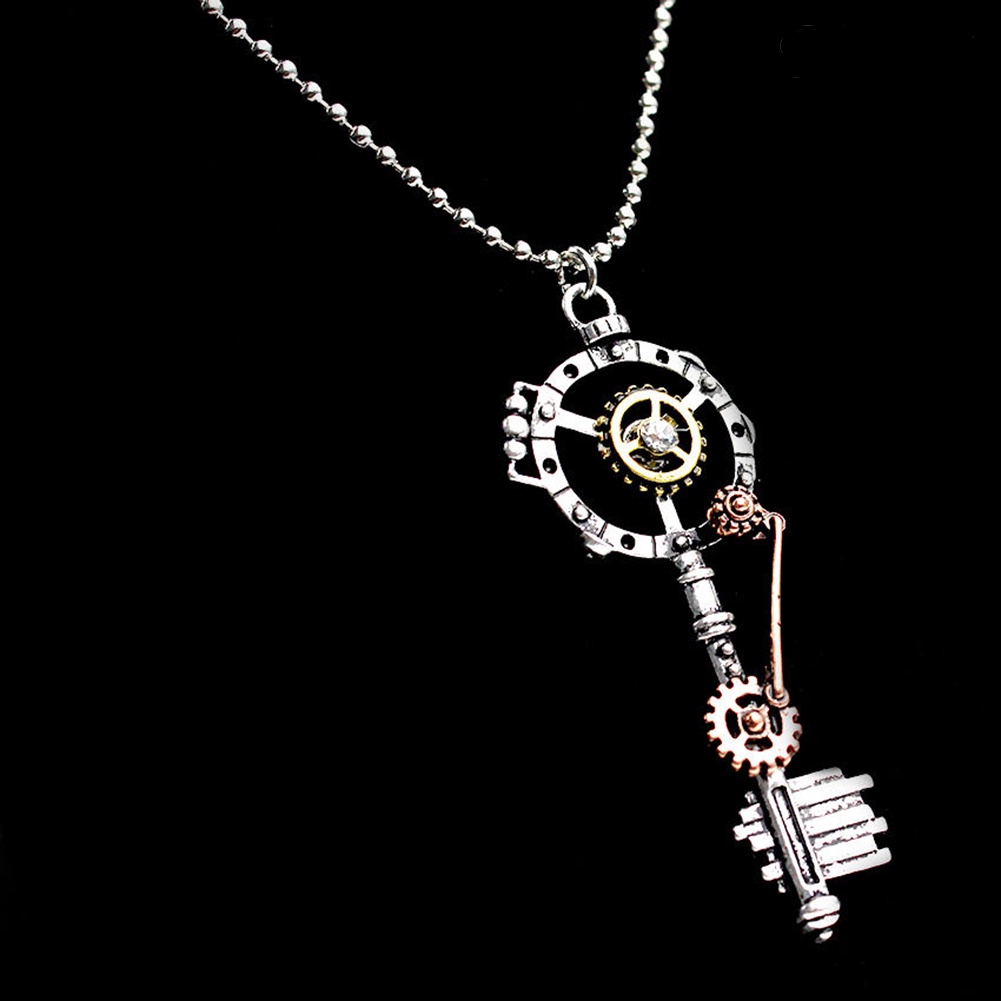 Kalung Rantai Panjang Liontin Kunci Roda Gigi Gaya Retro Steampunk Untuk Unisex