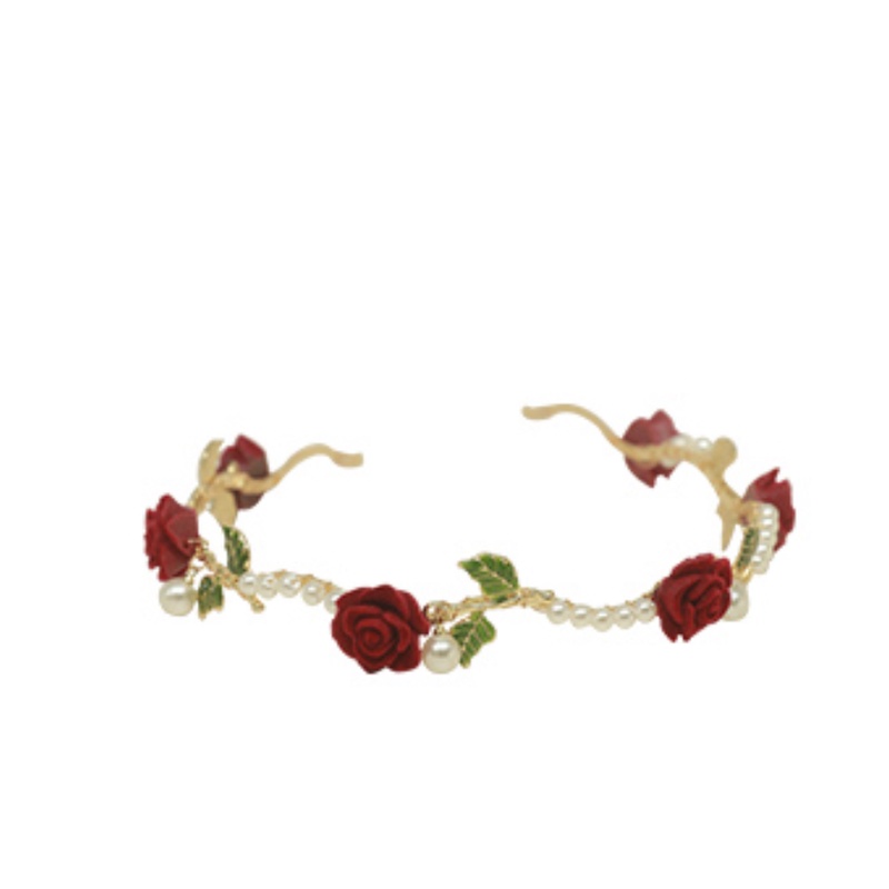 Bando Desain Bunga Mawar Daun Hijau Aksen Mutiara Gaya China