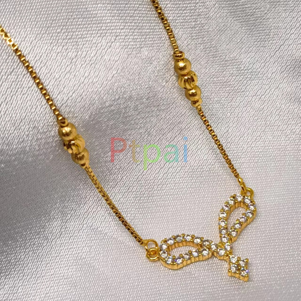 Kalung Liontin Berlian Titanium Wanita Anti Karat Fashion Korea Permata Zircon Aksesoris lapis emas 24k gold