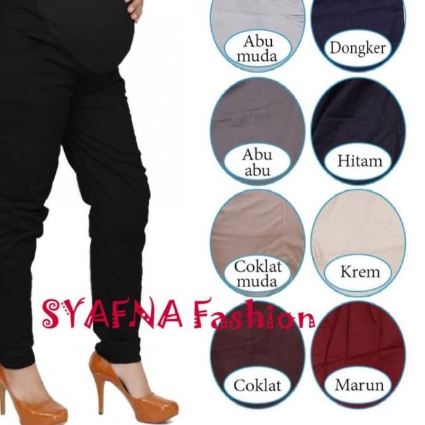 Celana kerja ibu hamil bahan katun twill strech - Cokelat