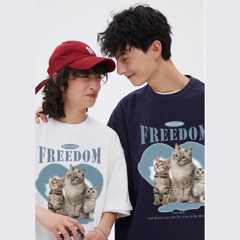 RDGF official shop T-shirt Oversize Three Cats | Kaos Hitam 2023 winter new couple sweater kaos cowok baju hitam cartoon cat print kaos polos kaos couple ootd wanita atasan kaos wanita lengan panjang kaos t shirt oversize kaos cotton