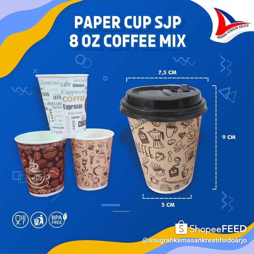 Jual PAPER CUP SJP / STARINDO 8 OZ MOTIF ISI (50 PCS) CUP KOPI KERTAS