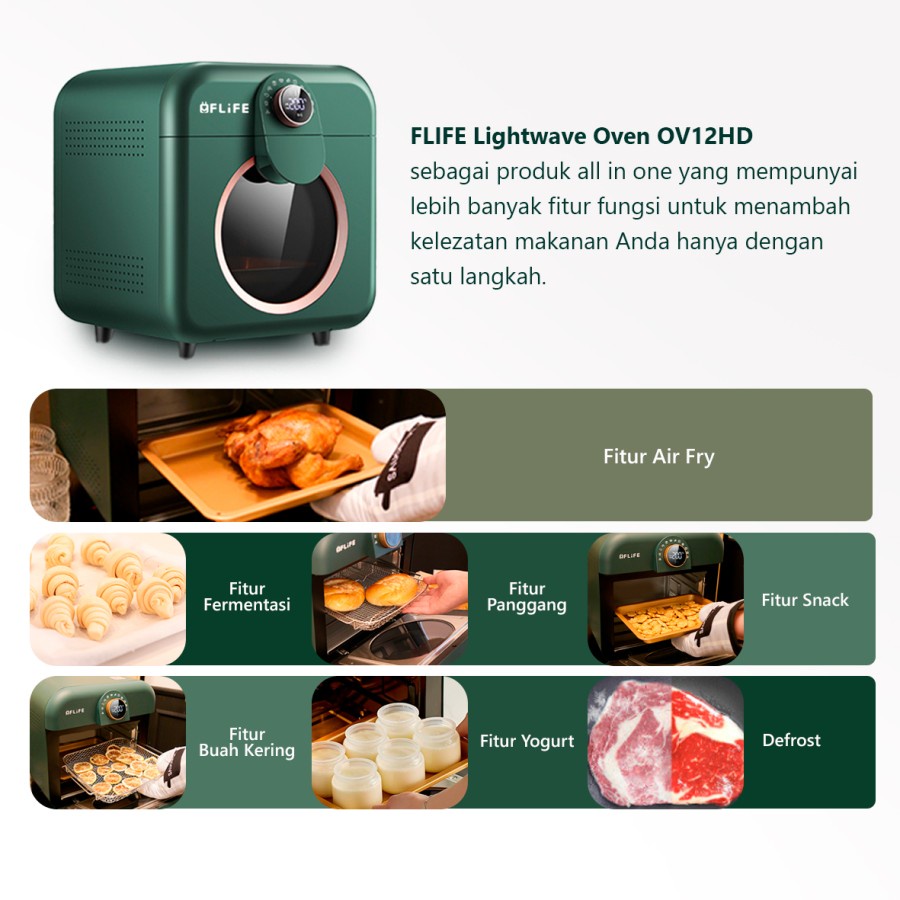 FLIFE Lightwave Oven Multi Fungsi 10 in 1 Kapasitas 12 Liter OV12HD