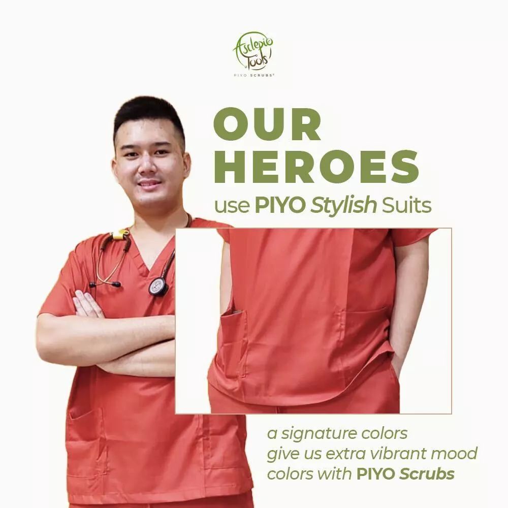 PIYO Scrubs Daily Suit Orange / Baju Jaga / Scrub / Baju Dokter