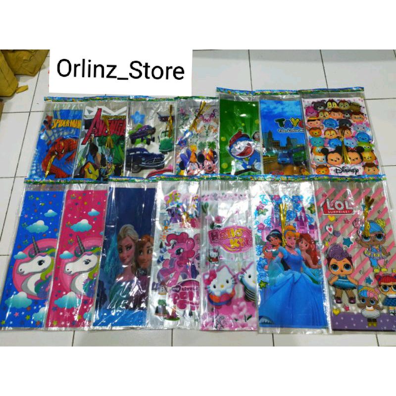 

(isi 10pcs) plastik opp snack karakter Sedang UK 20x40 dan Besar Uk 25x50 / plastik souvenir ulang tahun