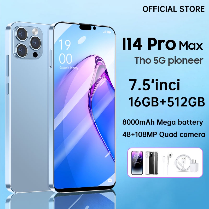 hp i14 Pro Max handphone murah cuci gudang terbaru 2022 Smartphone 7.5 inci Bluetooth Ponsel Gaming 