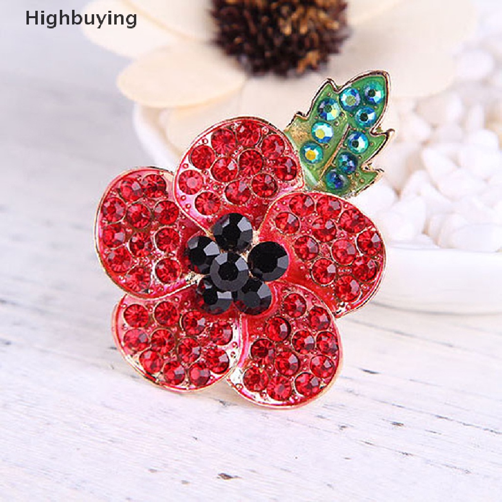 Hbid 1Pc Bros Pin Enamel Desain Poppies Hias Kristal Untuk Wanita Glory