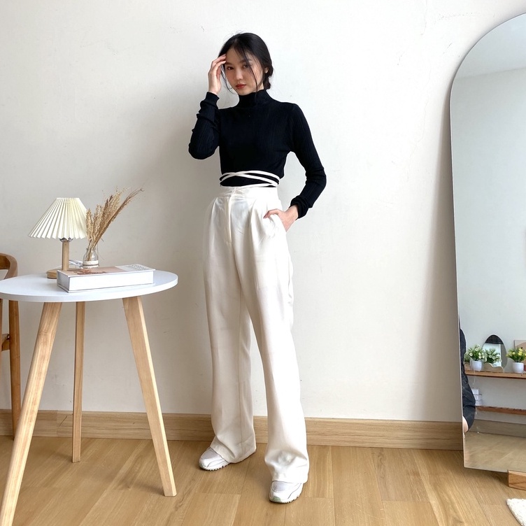 Tavi Long Pants - Rib Pants - Celana Tali - Celana High Waist - Celana Panjang Kantor Wanita - Celana Korea Wanita - Celana Casual Wanita