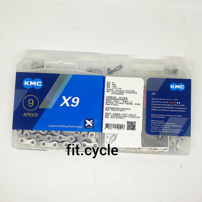 Rantai sepeda KMC X9 9 speed 116L silver bike chain KMC silver