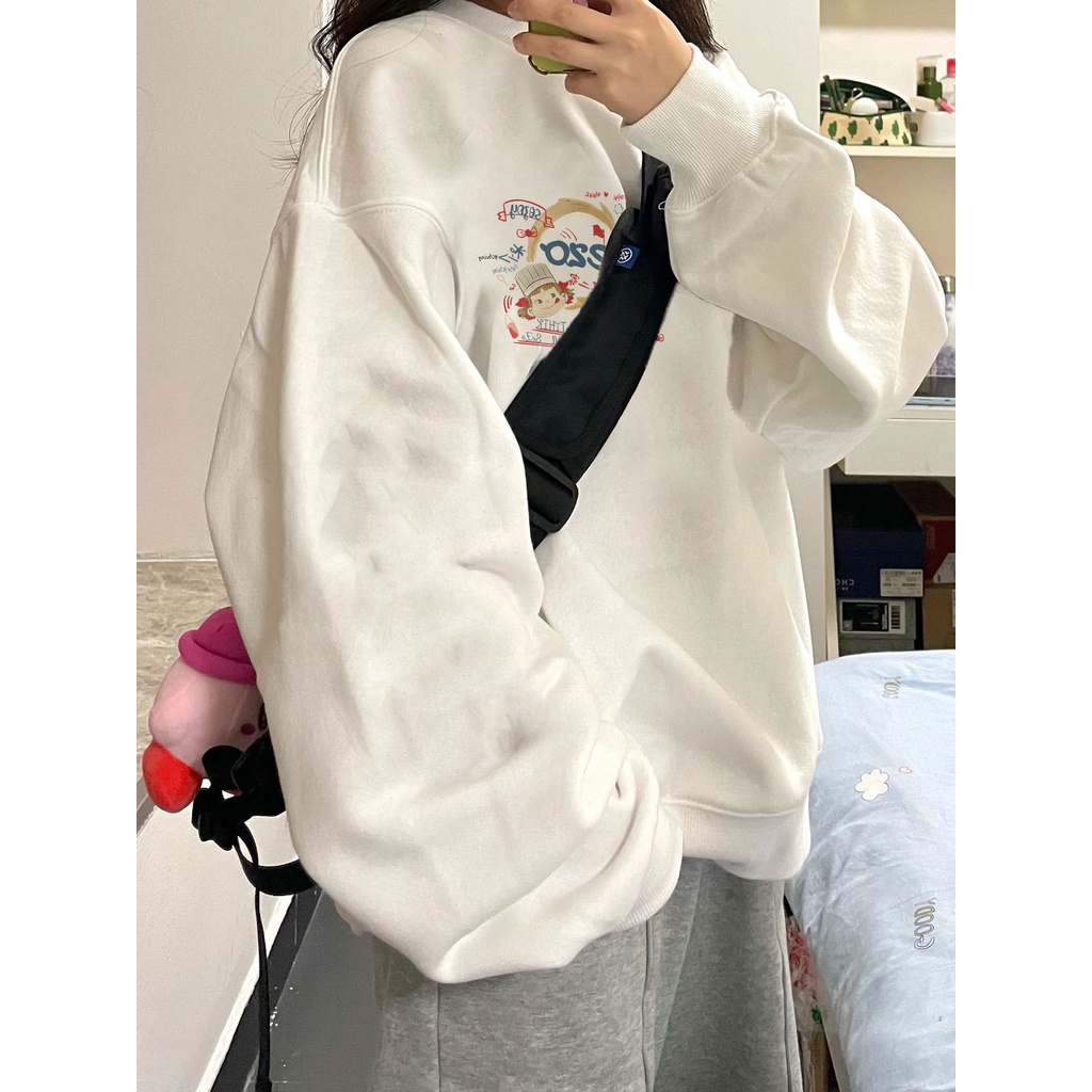 EUNII Sweater Lengan Panjang Cartoon Cute As A family Korean Style/Hoodie Oversize/Baju Wanita/Switer Wanita