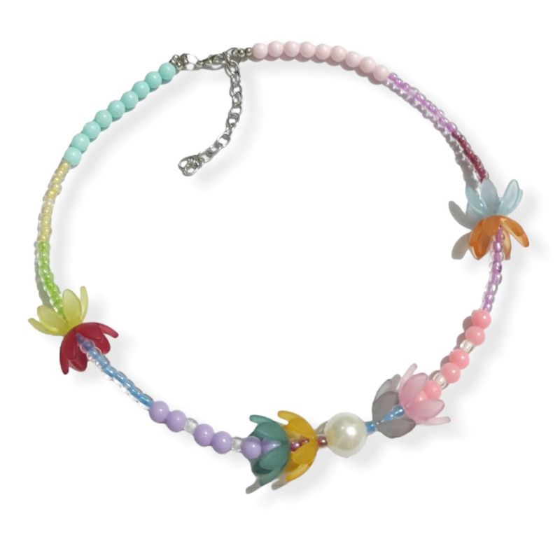 Claudia Flowery Colorful Necklace Kalung Beads Kelopak Bunga Warna Warni