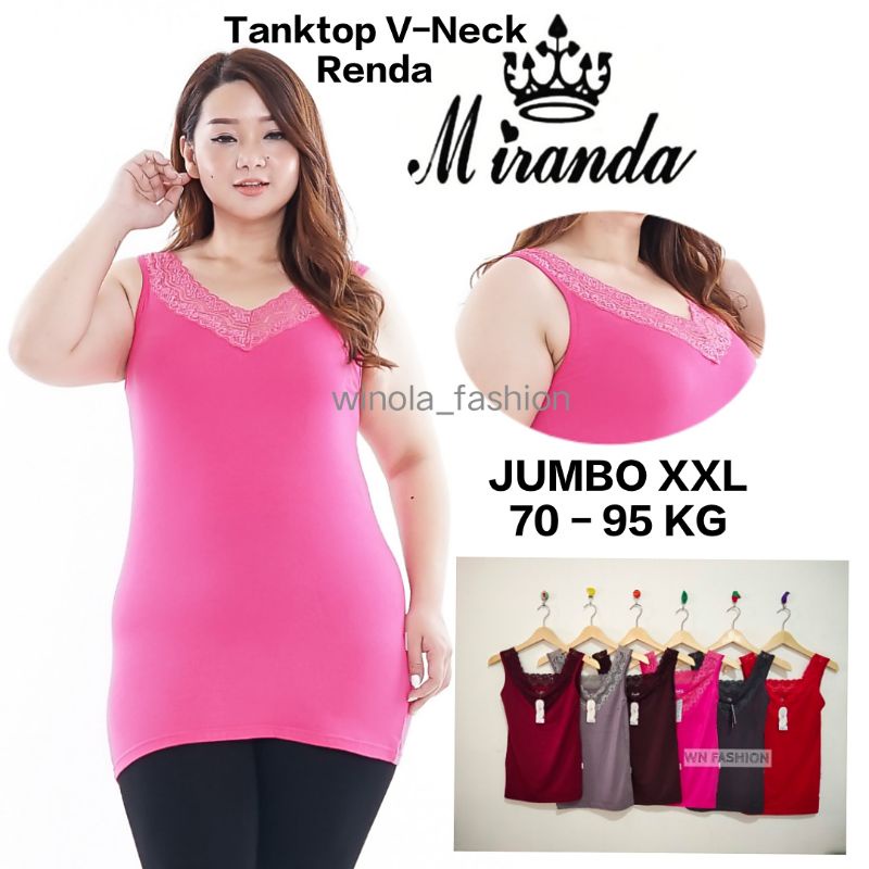 Tanktop Miranda JUMBO XXL / Tank Top Wanita Renda V Neck Bahan Rayon Adem - 7369
