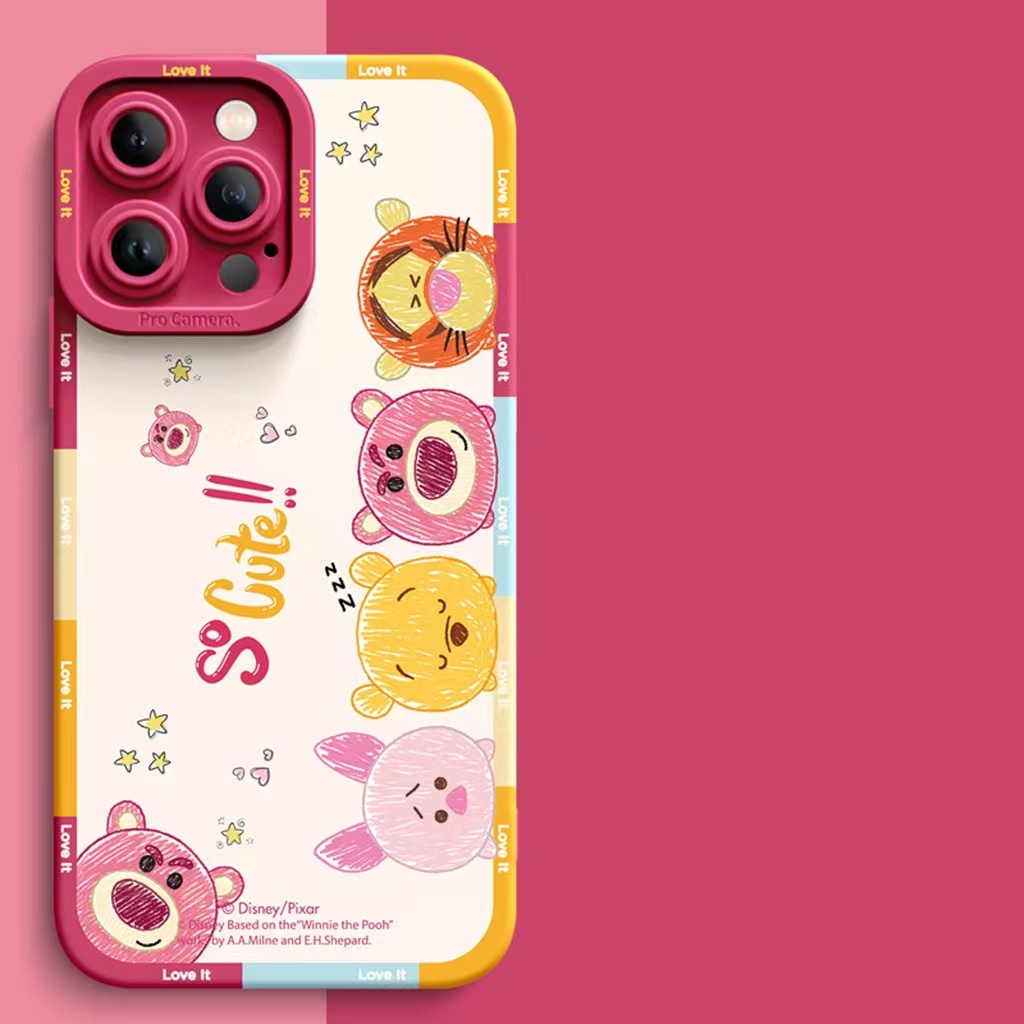 Ins Casing TPU iPhone 14 14pro 14Plus 14prm 13 13pro 13prm 11 7Plus 8Plus Xr XS 12pro Max Motif Strawberry Bear