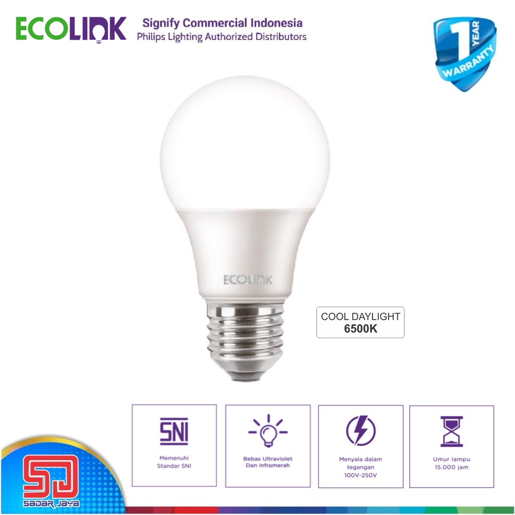 Paket Beli 3 Gratis 1 ECOLINK Lampu 8W LED 8Watt Bulb Bohlam 8 Watt - 6500K Cool Daylight Putih