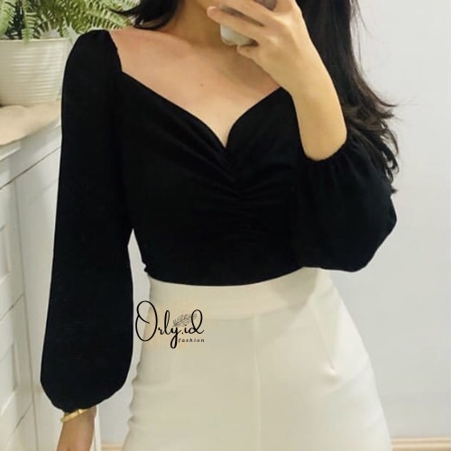 S-XXXXL LOLA Baju sabrina Baju Atasan Sabrina Wanita Jumbo Crop Top Korean Style Blouse Lengan Panja