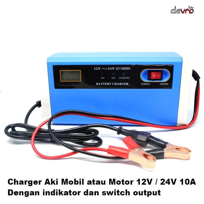 Charger Aki Mobil Motor Lead Acid 12-24V 10A With LCD