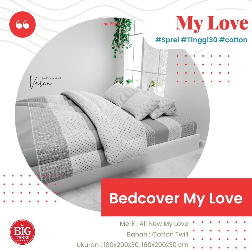 Bedcover + Sprei ALL NEW MY LOVE 180x200 Tinggi 30 Motif arnav alves  nordic furano botanic nania bellamy pink polka kazumi magani krissy paola sayuri liona giona maple leaf flore luisa isyana coastal avanti kalia inara autumn linnea - King 180 T30 BC