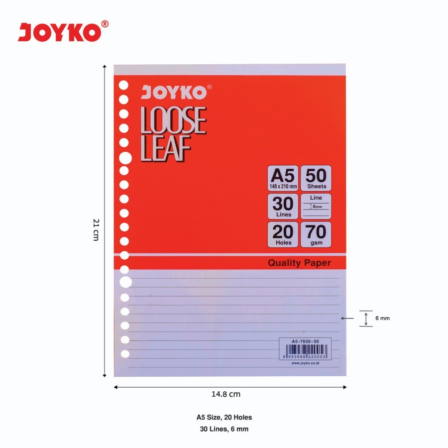 

Joyko Loose Leaf A5 Lines / Kertas File Binder Joyko Garis 7020