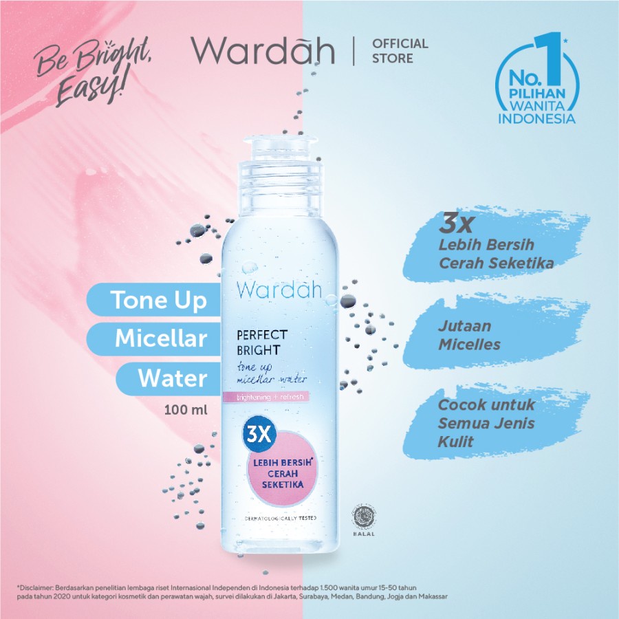 ✨ AKU MURAH ✨ Wardah Perfect Bright Tone Up Micellar Water Brightening + Refresh 100ML