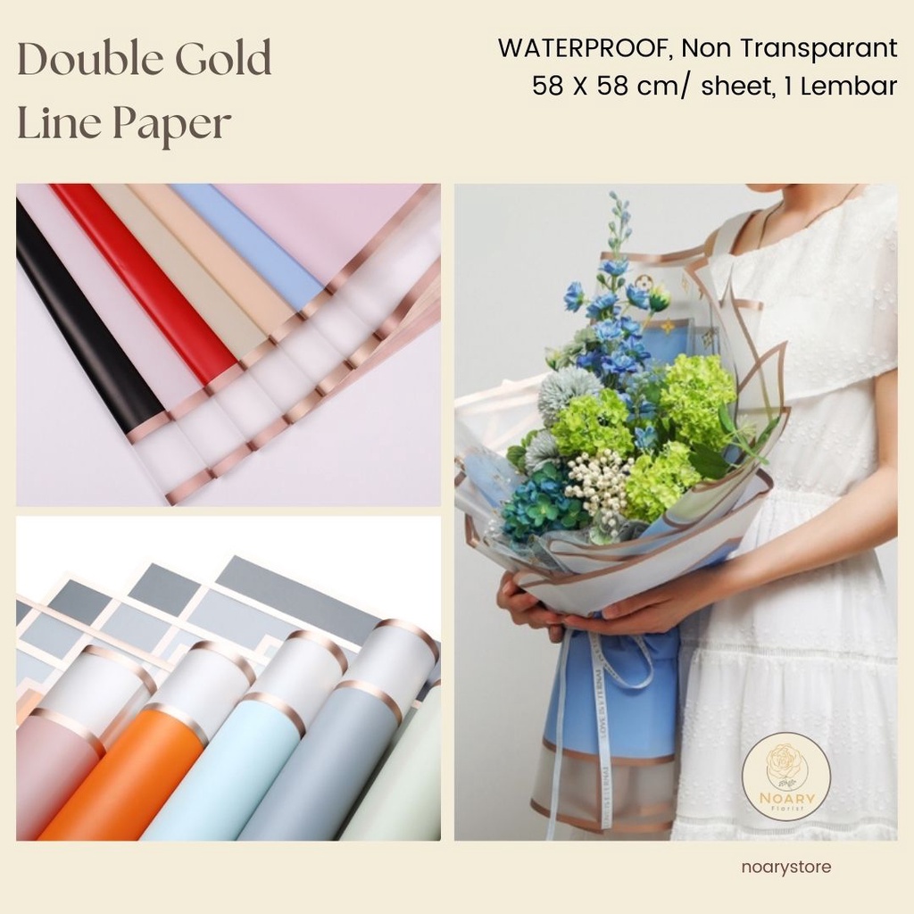 Double Gold Line Paper Kertas Bunga Wrapping Cellophane Paperwrap Buket Bunga Bungkusan Bunga / Flower Wrapping / Cellophane / Wrap / Kertas Bunga / Kertas Kado / Flower Paper / Kertas Grosir / Kertas Import / Kertas Cellophane / Florist / Buket Bunga / F