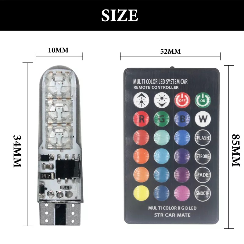 LED T10 6SMD 5050 Mobil Motor Lampu Strobo RGB Remote Control 2PCS