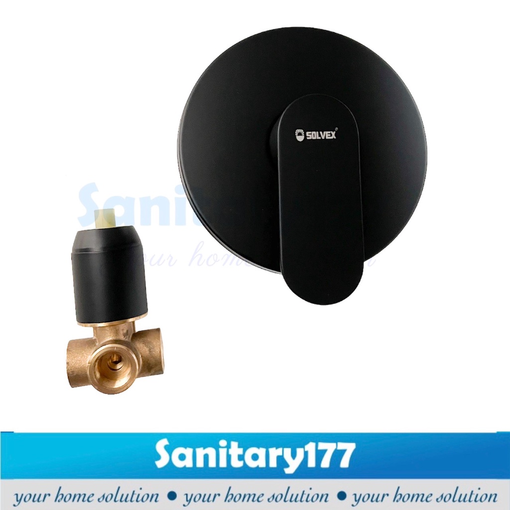 Stop keran air wall Shower Panas dingin BULAT HITAM 107B-Stop kran tanam shower tembok mixer brass black matte stainless bras kuningan tebal