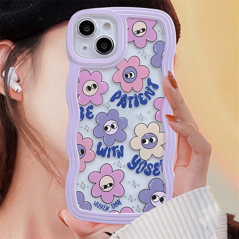 Soft Case Pelindung Motif Bunga Smiley Tahan Banting Untuk OPPO A17 A17K A57 A77 A77s A16 A16k A15 A15s A3s A5s A76 A96 A74 A54 A93 A94 A95 A92 A52 A53 A33 A32 A31 A5 A9 2020 F11 F9 Pro Reno 7 6 5 Pro Reno 8Z 7Z 6Z Flower Wavy Edge Shockproof Phone Case