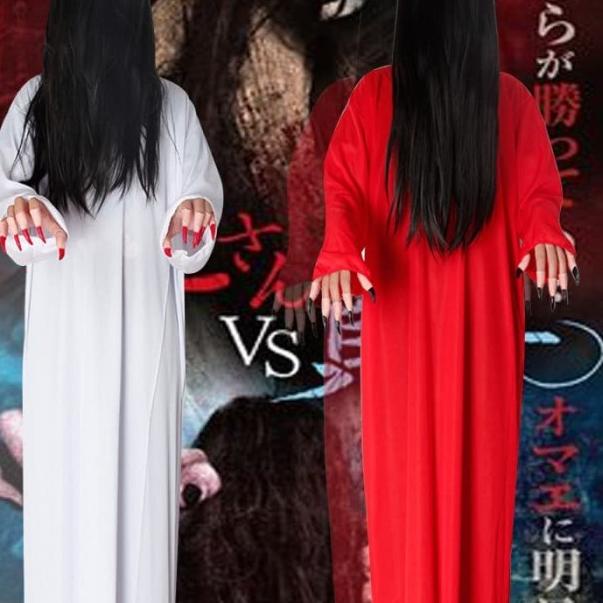 CC-47 kostum sadako cosplay costume halloween hantu setan kuntilanak - MERAH WIG HITAM