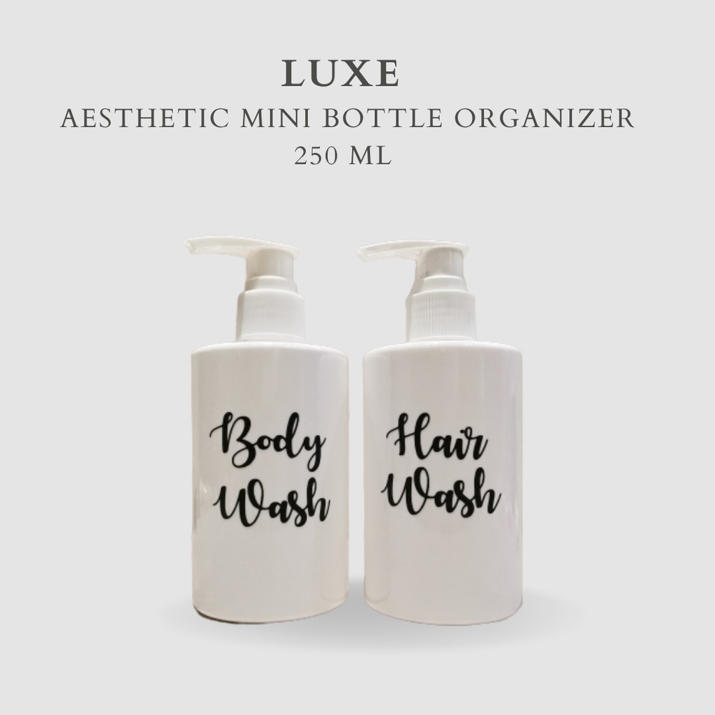 PREMIUM LUXE Botol MINI PUTIH Label HITAM 250 ml  Aesthetic Bottle Refill | Botol refill sabun /botol refill sabun/ botol isi ulang/botol sabun refill/botol sabun/botol pump/botol anak/bathroom organizer/bathroom amenities