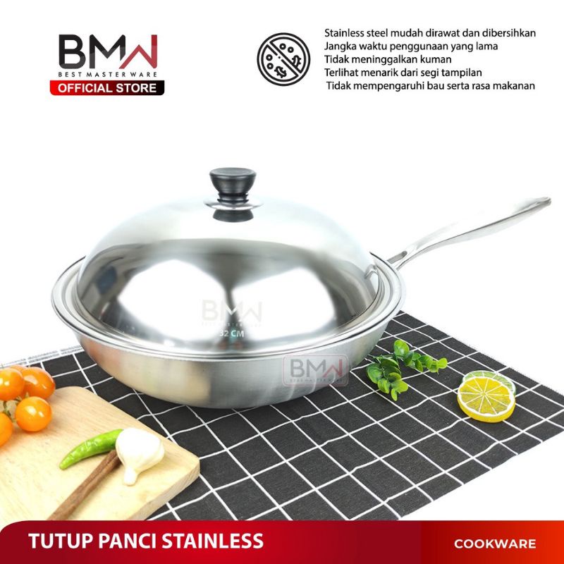 [BMW] Tutup Panci + Knop Stainlees 20-32 Cm Tutup Wajan Kuali Fry Pan Wok Pan Tutup Penggorengan Sta