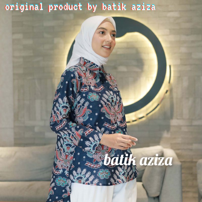 Batik Wanita Lengan panjang kancing depan kemeja wanita blus kembang goyang by Batik Aziza