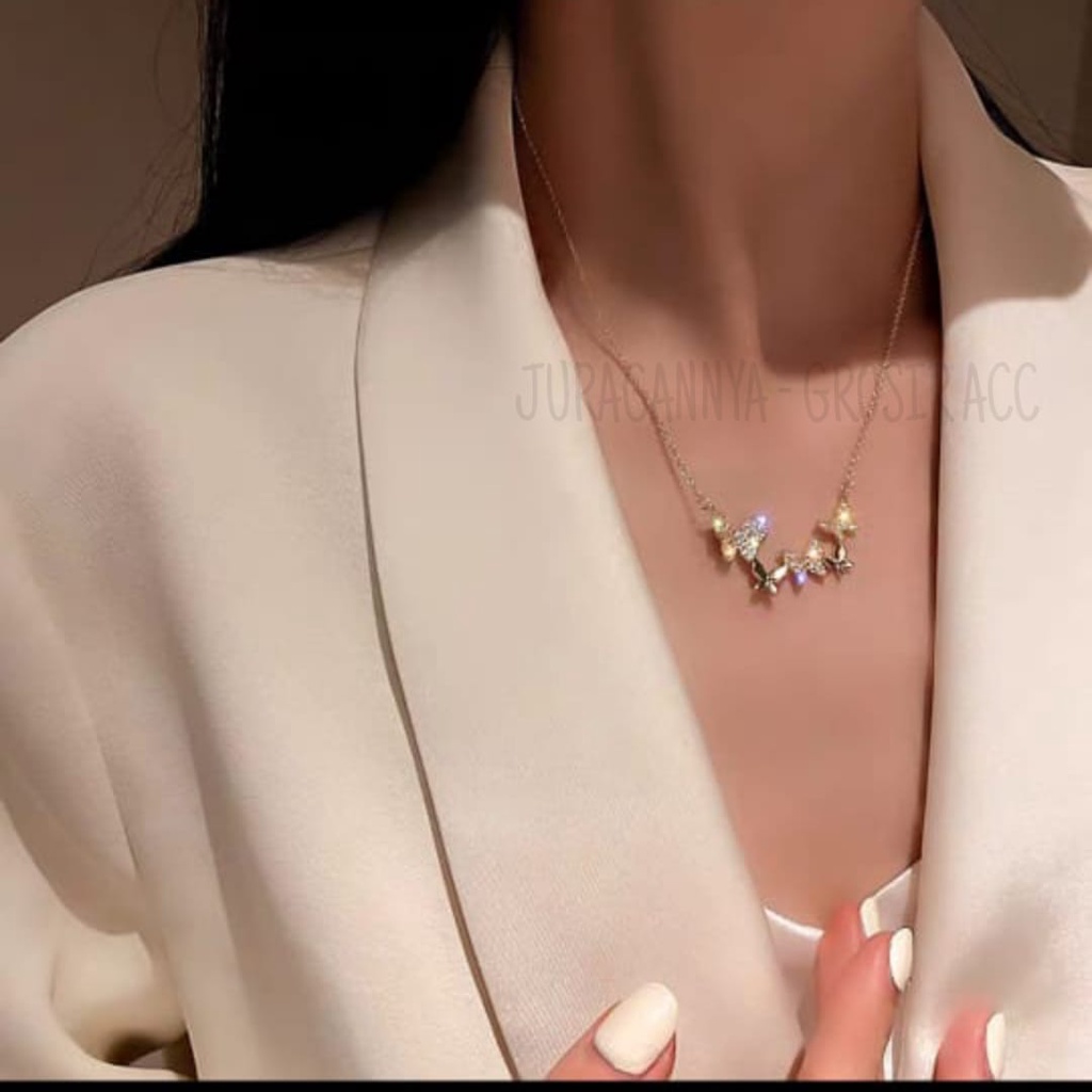 KALUNG TITANIUM BUTTERFLY GANDA MATA PERMATA MEWAH ANTI KARAT&amp;ANTI LUNTUR