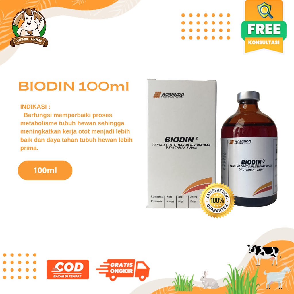 BIODIN 50 ml BIODIN 100 ml ROMINDO - Menguatkan Otot Stamina Daya Tahan Tubuh Hewan Sakit Kelelahan