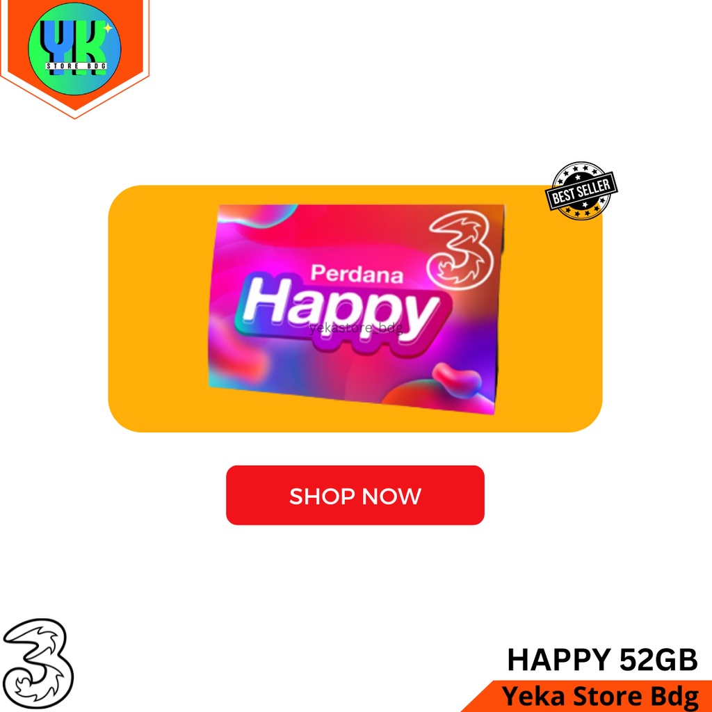 Perdana Kuota TRI Happy 52GB + Bonus Kuota