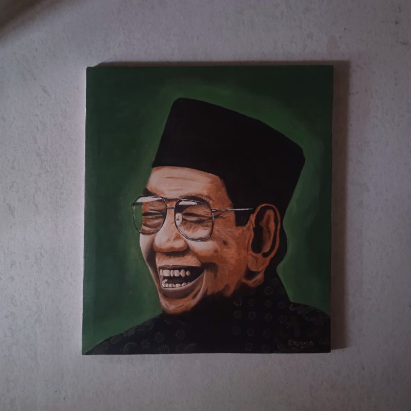 lukisan gusdur, hiasan dinding, pajangan, dekorasi, lukisan  kanvas ulama, lukisan kyai,walldecor, h