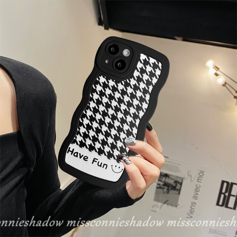 Redmi 10A 10 9A 10C A1 A1+ 9T 9 9C NFC Redmi Note8 Note10 Note11s Note10s Note10 Pro Max Plus Note9 Pro Note 11 Pro+ Ins Fashion Houndstooth Pattern Black Wavy Edge Soft Case Cover