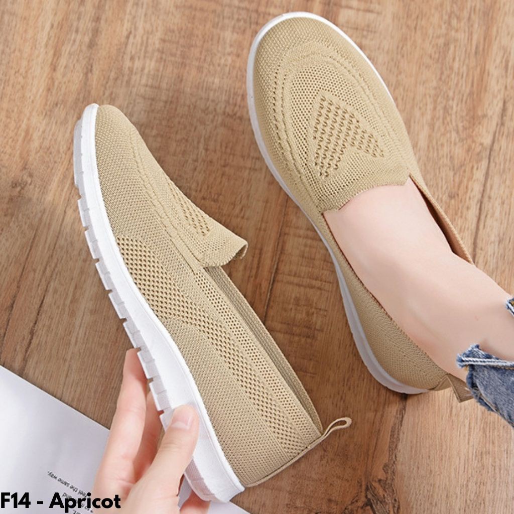 Gypsy - Sepatu Wanita Flatshoes Sneakers Rajut Kanvas Tanpa Tali Import - Olahraga Hangout Kerja Casual XF14