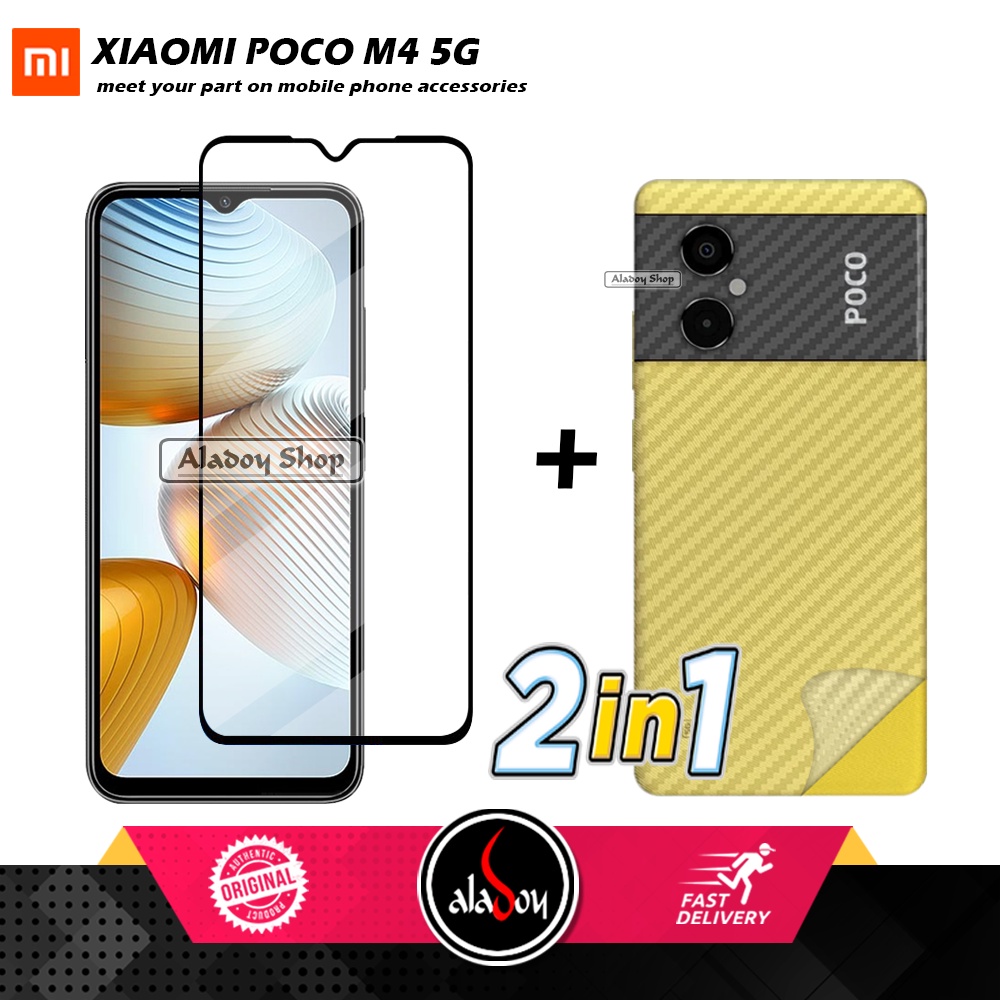 PAKET Tempered Glass + Skin Carbon Film 3D Xiaomi Poco M4 5G