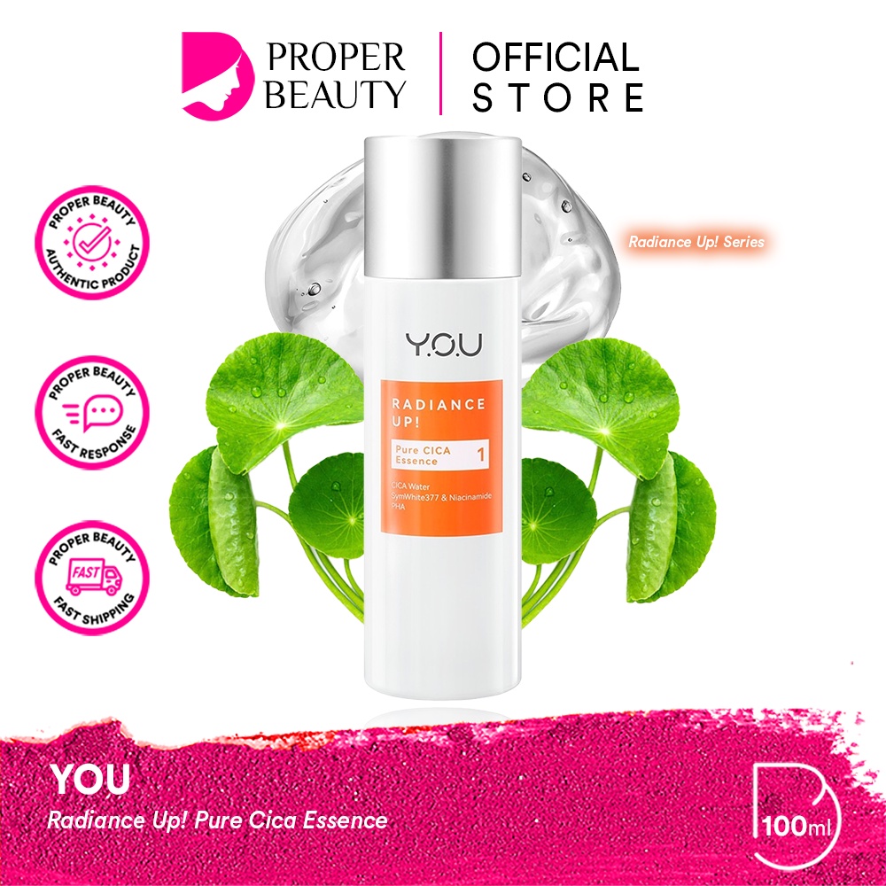 YOU Radiance Up! Pure Cica Essence Indonesia / Pelembab Wajah 100ml / Cica Water SymWhite 377 Niacinamide PHA / VC Licorice Extract / Brightening Exfoliating Dark Spot Jerawat / Skincare Face Care / Y.O.U 3 Step Brightening Skin Look Series Paket Bundle