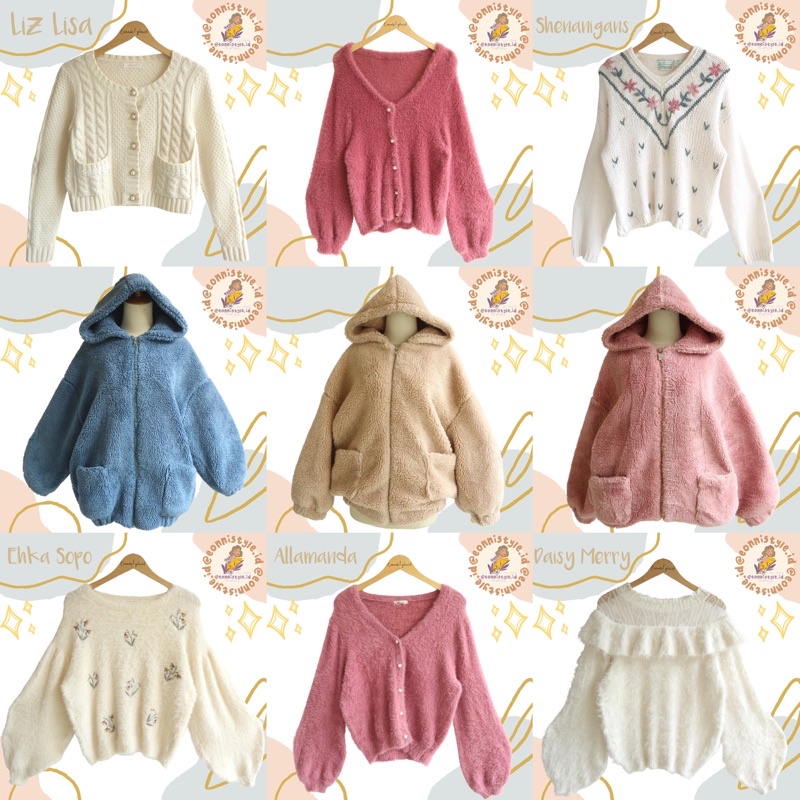 SWEATER BULU - BULU JAKET FUZZY CARDI OUTER RAJUT MOTIF SULAM BORDIR CARDIGAN FUZZY ARGYLE LILAC BAL