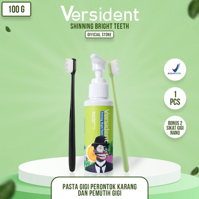 VERSIDENT Shinning Bright Teeth | Pemutih Gigi  Pembersih Karang Gigi, Mengatasi Bau Mulut Original BPOM